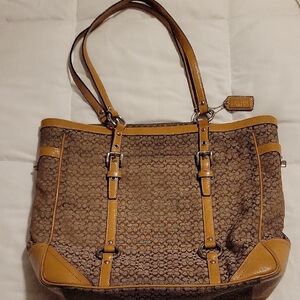 Coach Brown and Tan Signature Tote Bag